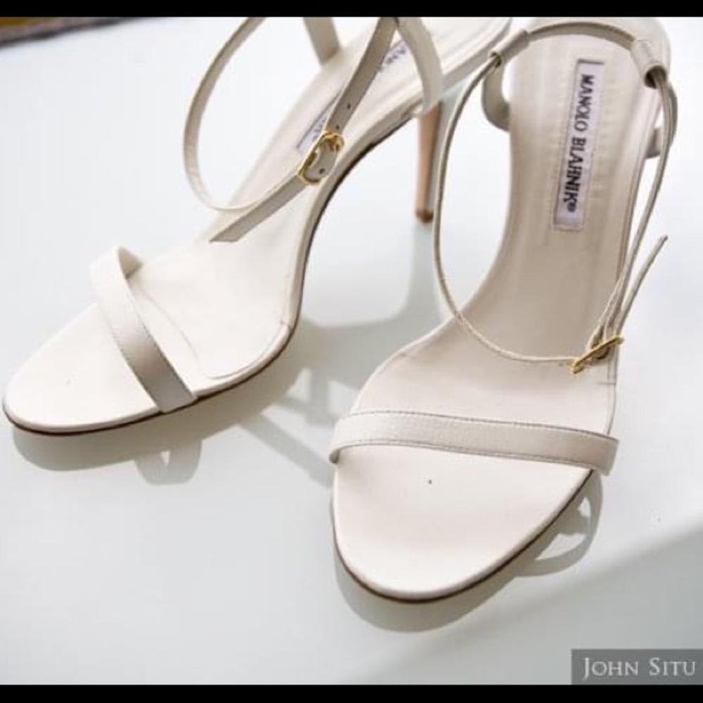 Manolo Blahnik white leather heels
